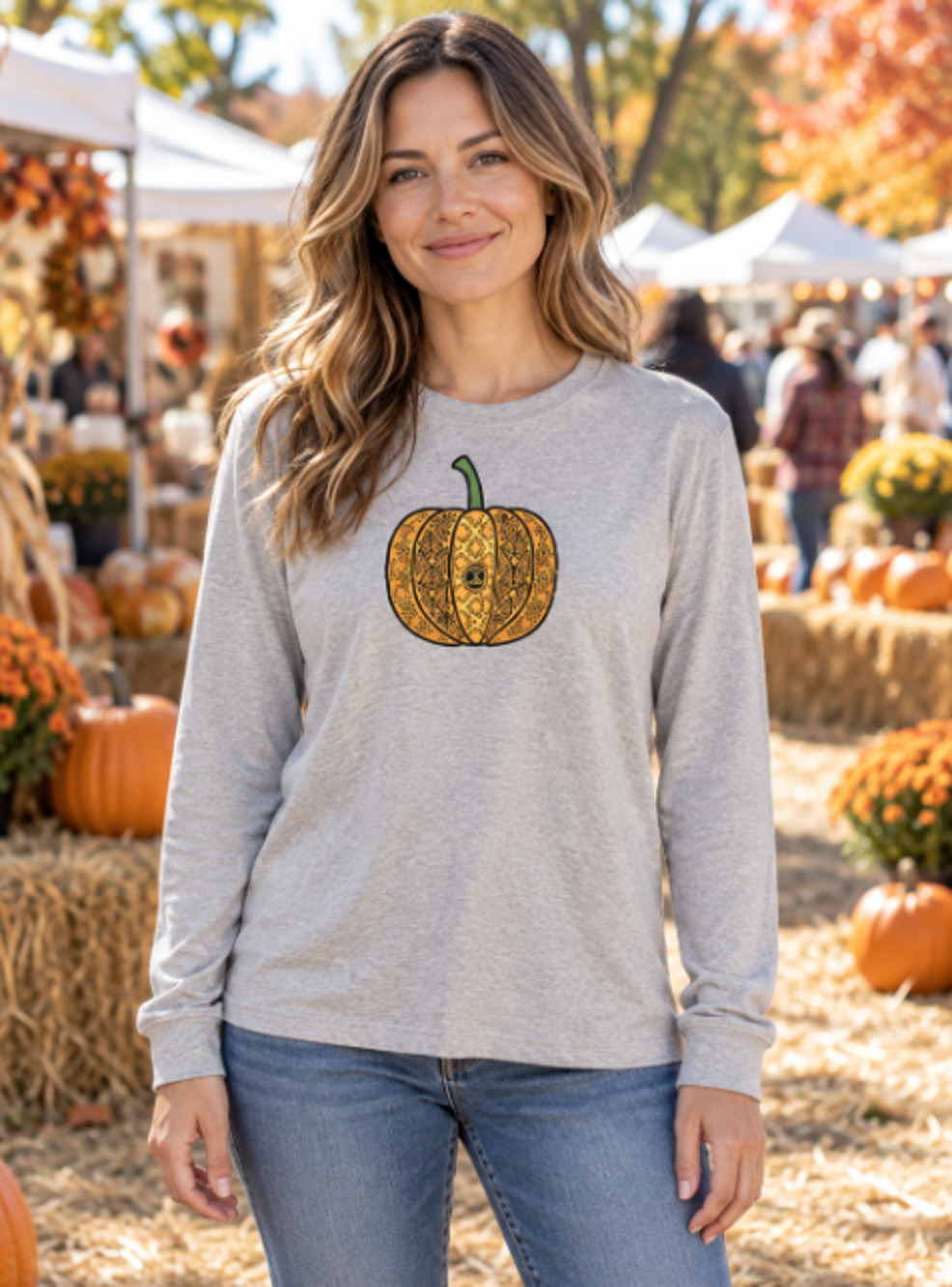 Life is Good Pumpkin Mandala Halloween LS Crusher large fall festival teacher